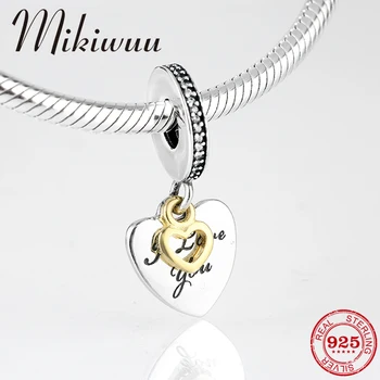 

925 Sterling Silver Valentine Charms with Gold color Hollow Heart Pendant Jewelry making Fit Original Pandora Charm Bracelet