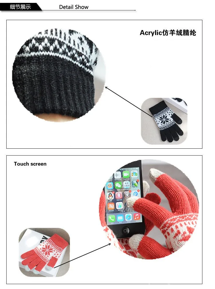 Зимние теплые перчатки с сенсорным экраном для мужчин и женщин, шерстяные вязаные перчатки, яркие цвета, варежки со снежинками для мобильного телефона, планшета