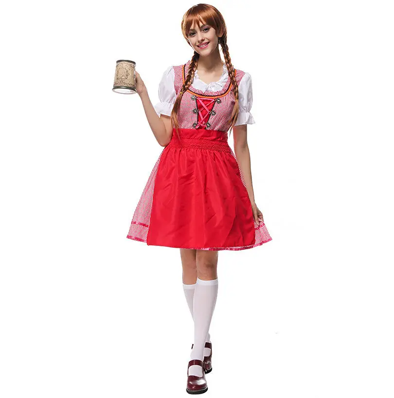 Vocole женский Немецкий Октоберфест костюмы Bavarian Dirndl пивная служанка маскарадное платье - Цвет: Красный