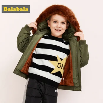 

Balabala Toddler Boy Fleece-Lined Jacket with Detachable Faux Fur Trim at Hood Kids Hooded Jacket with Zip Ribbed Cuff and Hem