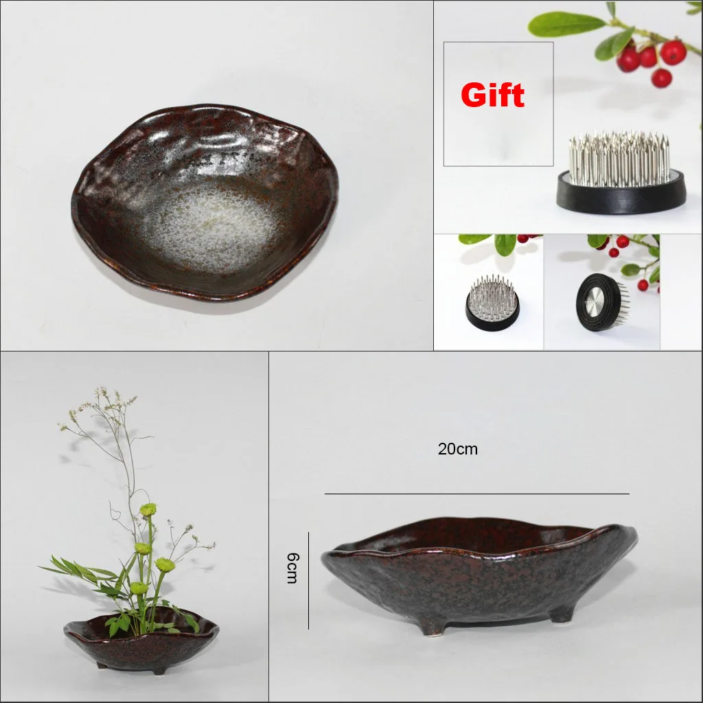 Корзина для цветов грубая глиняная Ваза Jardiniere Ikebana Kenzan керамическая Столешница цветочный горшок цветочный узор винтажный домашний декор - Цвет: U