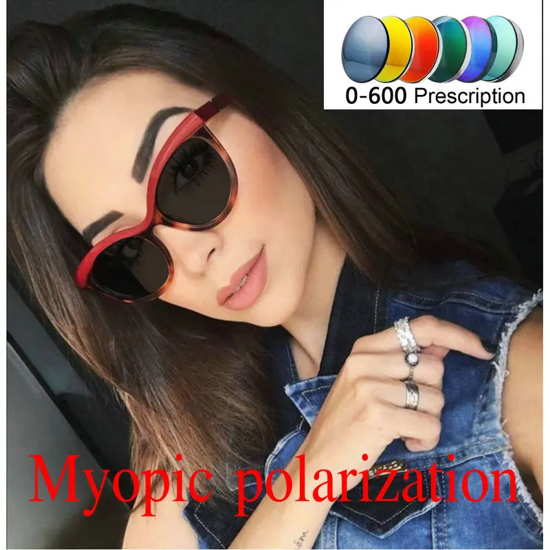 

MINCL/ Custom Made Myopia Minus Prescription Polarized Lens Simple Frame Color Fashion Women Cat Polarized Sunlasses -1 TO -6 NX