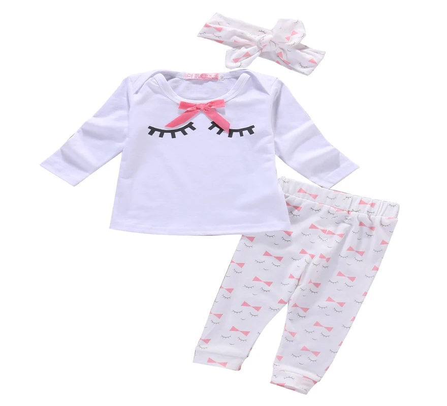 Baby Girl Clothes Autumn Newborn Baby Girl Clothes Sets 3pcs Suits(Top+ Pants+Headband) Infant
