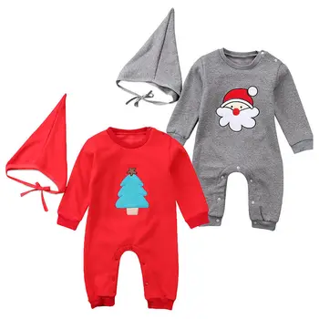 

Christmas Baby Rompers Cotton Autumn Toddler Baby Boys Girl Christmas Xmas Clothes Romper Playsuit Hat Outfit Costume