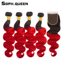Soph queen Hair Pre Colored Peruvian T1B 39J 4 Bundles With Closure 100 Human Hair Body
