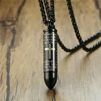 

ZORCVENS Mens Bullet Shaped Necklaces & Pendants Can Be Opened Punk Stainless Steel Cross Necklace for Men Prayer Jewelry