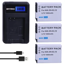 3 batteries de caméra EN EL12 1800mAh + chargeur LCD USB, pour NIKON Coolpix AW100 AW120 S9900 S9500 S9200 S8200 S6300 P330