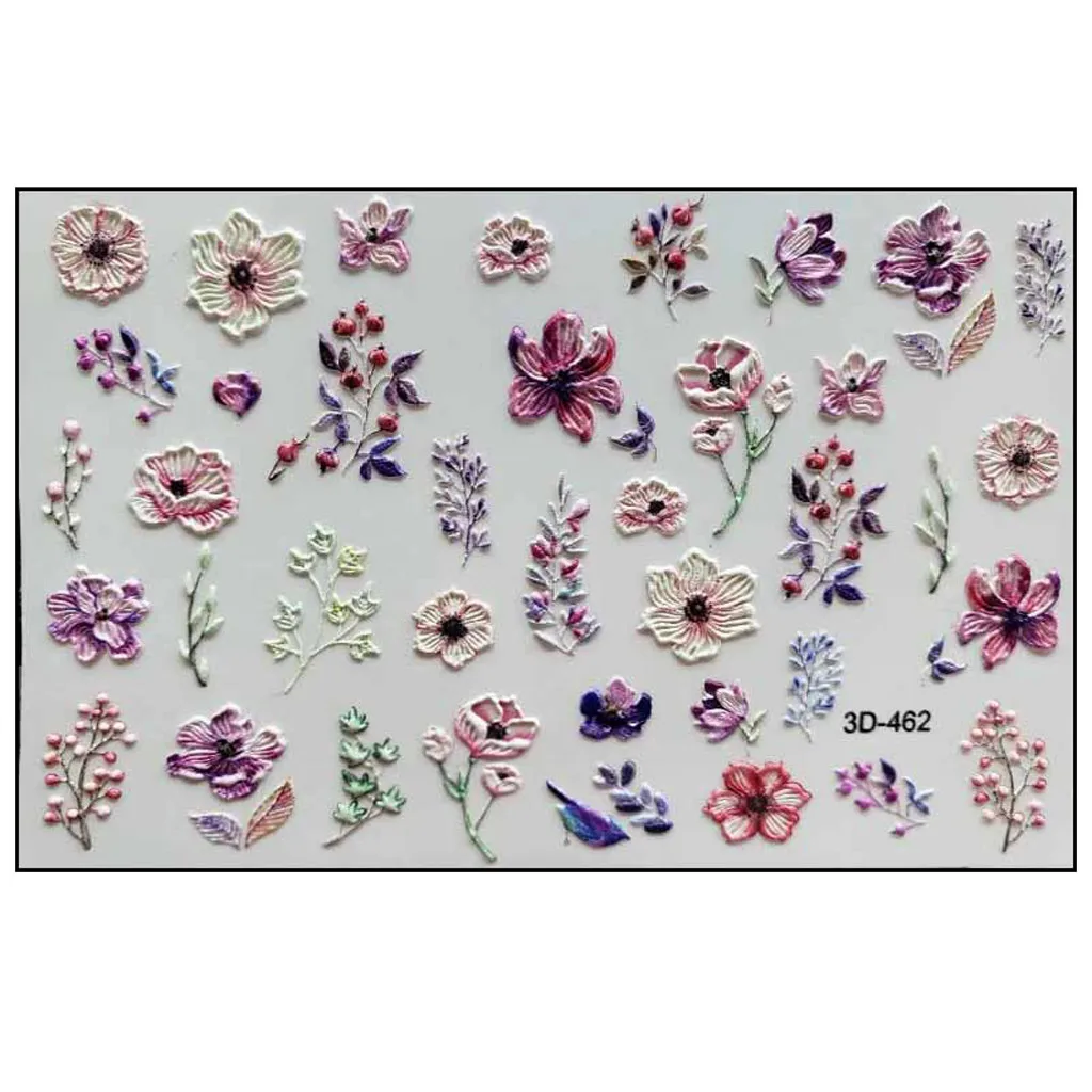 Fashion Beautiful Women Nail Art 1Pcs 6D Engraved Acrylic Nail sticker Nail Stickers Embossed Flower Water Nails Decoration