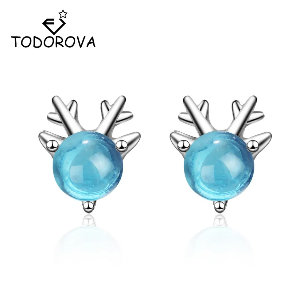Todorova крошечные серьги-гвоздики в виде лося для женщин и девочек, Детский Рождественский подарок, синие Кристальные рога оленя, подарочный набор украшений для ушей