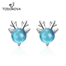 Todorova крошечные серьги-гвоздики в виде лося для женщин и девочек, Детский Рождественский подарок, синие Кристальные рога оленя, подарочный набор украшений для ушей