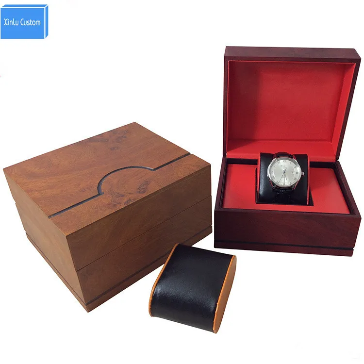 

New design wood watch case watches box with Velvet inner PU leather pillow, factory supply customize logo