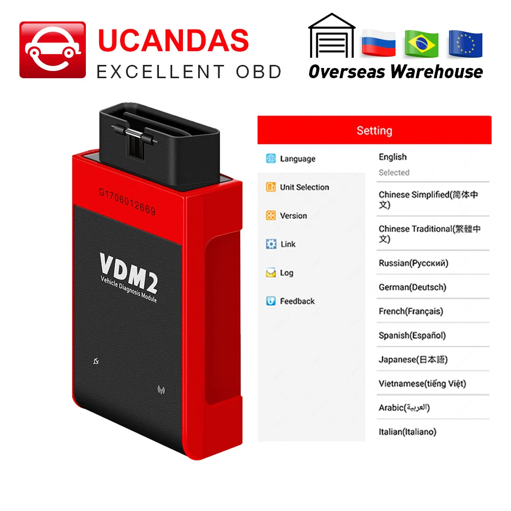

UCANDAS VDM2 Wifi full systems Auto Diagnostic tool VDM 2 OBD2 code Scanner for Android VDM II code reader AS VDM vpecker