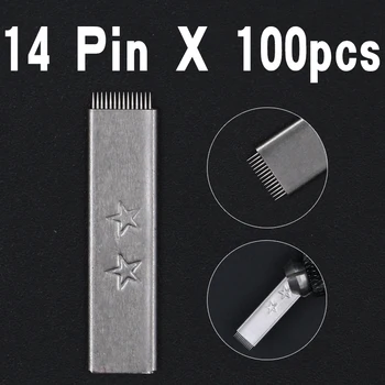

Free Shipping 100 pcs/lot Fog Eyebrow Tattoo Flat 14pins Needles Double Star 14pins Blades For Permanment Makeup Manual Pen