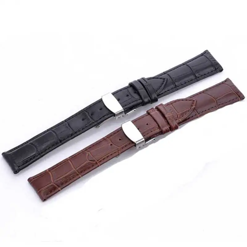 18mm 20mm 22mm 24mm Genuine Leather Polished strap butterfly stainless steel buckle folding watch