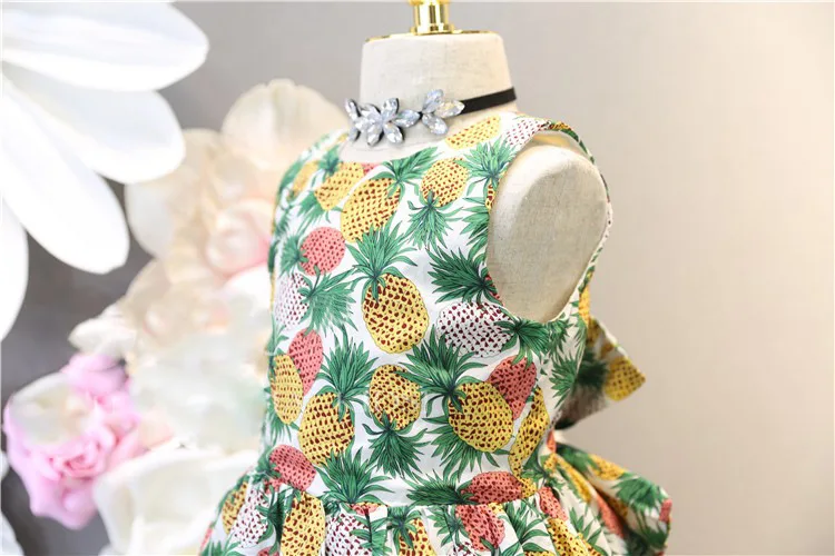 Princess dress Kids Baby Girls Summer Fashionable pineapple print Bows decorate backless pinafore dress children's clothing (6)