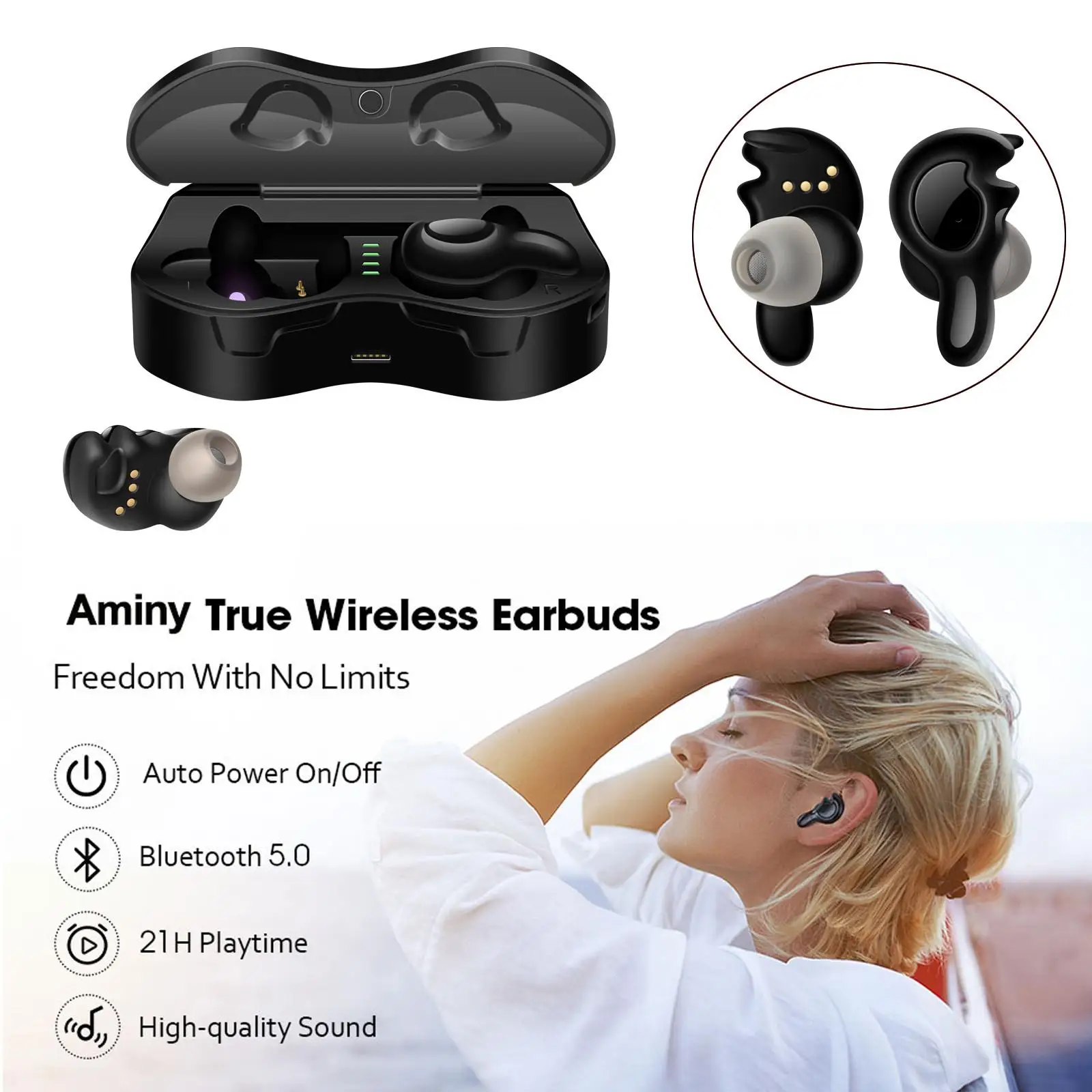 TWS Twins Bluetooth V5.0 Stereo Headphones Mini Headphones Real Wireless Headset