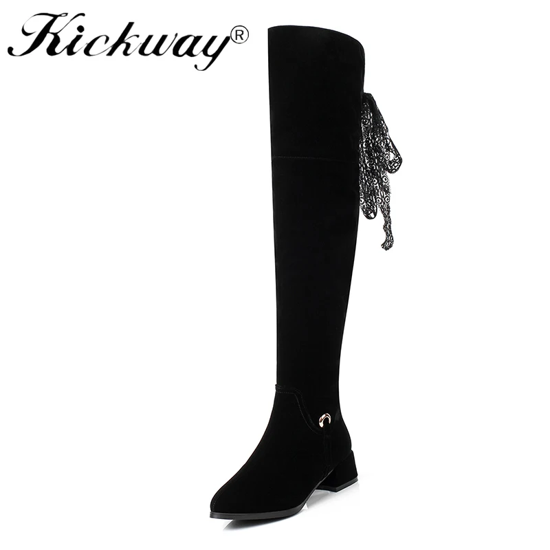 

Kickway Thigh High Boots Female Winter Boots Women Over the Knee Boots Med Heel Sexy Fashion Shoes 2018 Black Large Size 34-43