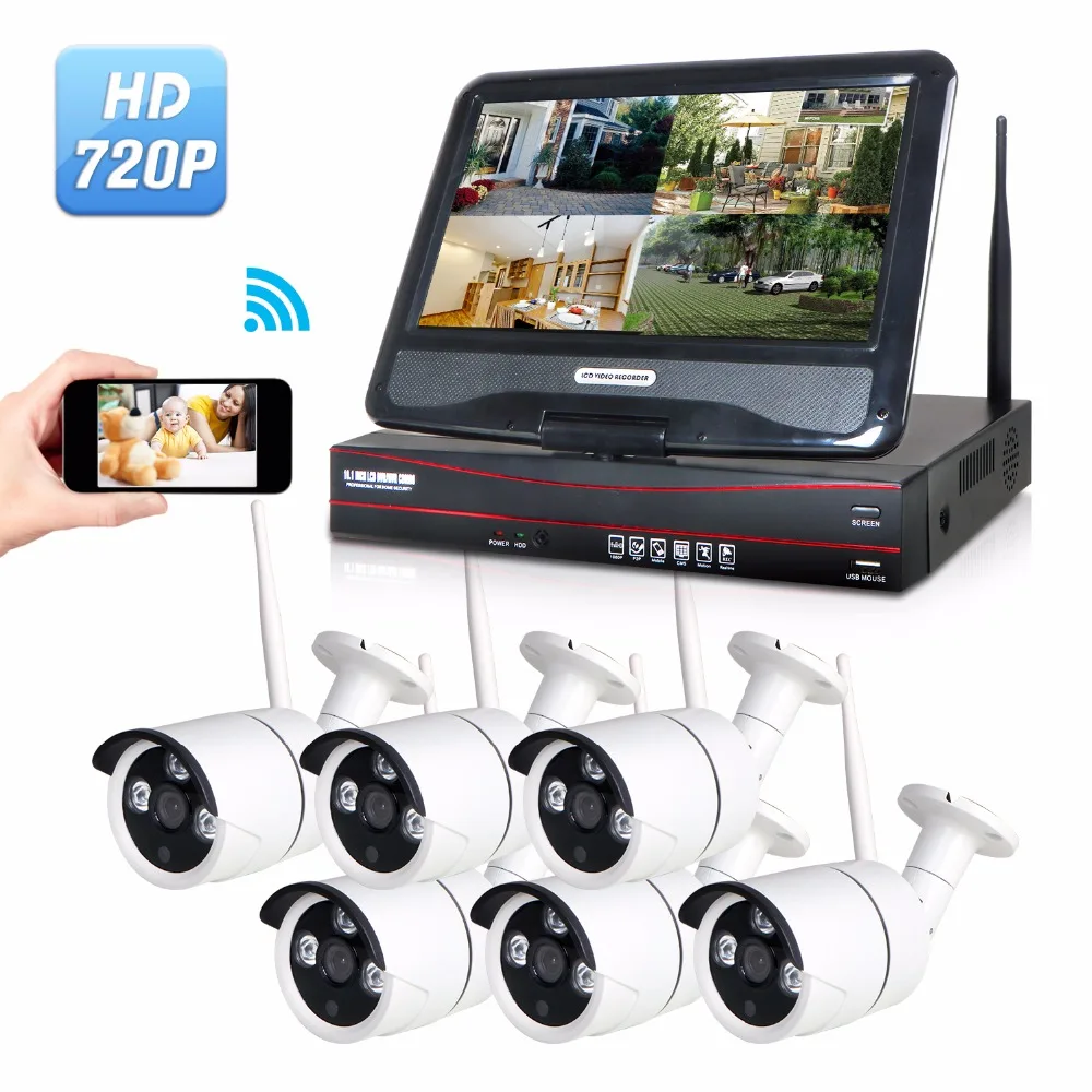 Plug&Play 8CH wireless CCTV NVR 10.1 LCD Monitor Wireless Outdoor 720P