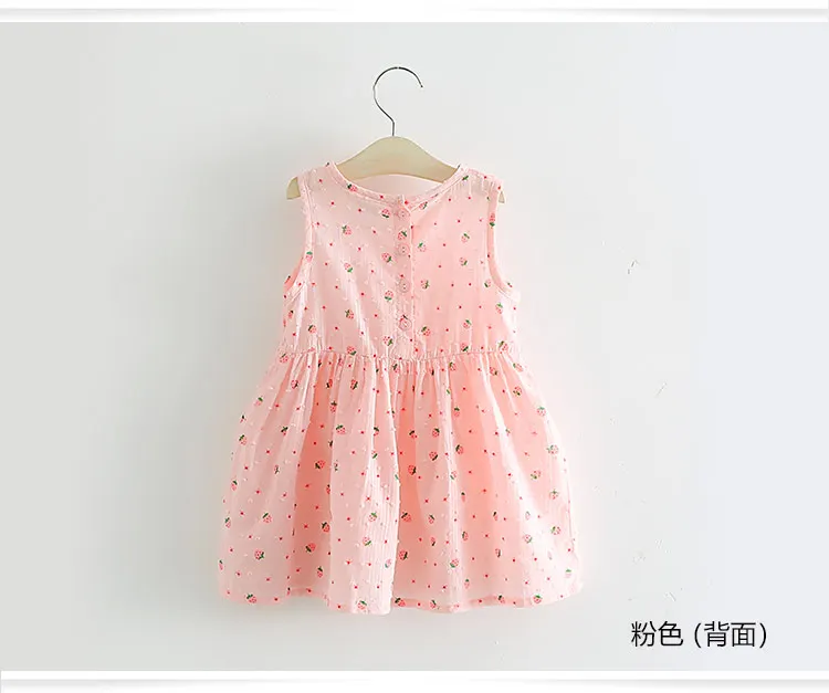 2018 Summer New Fashion Sleeveless Fruit Print Yellow Pink Blue Princess Bow Kids Girls Female Children Dresses (6)