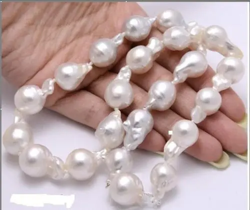 

huge baroque 18" AAA 16 MM SOUTH SEA NATURAL White PEARL NECKLACE 925silver GOLD