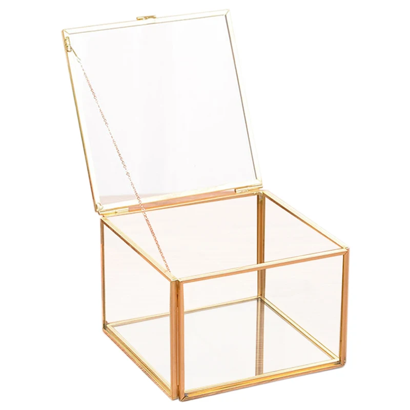 Square Opening Glass Geometry Garden Jewelry Boxs Mirror Storage Box Eternal Flower Decoration Crafts | Дом и сад