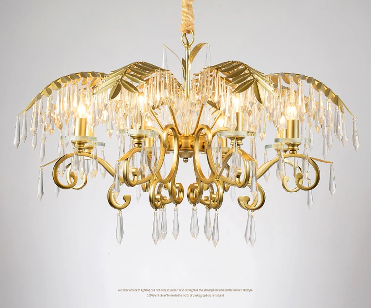 gold crystal leaves pendant lamp 16 8 Lights Light ON