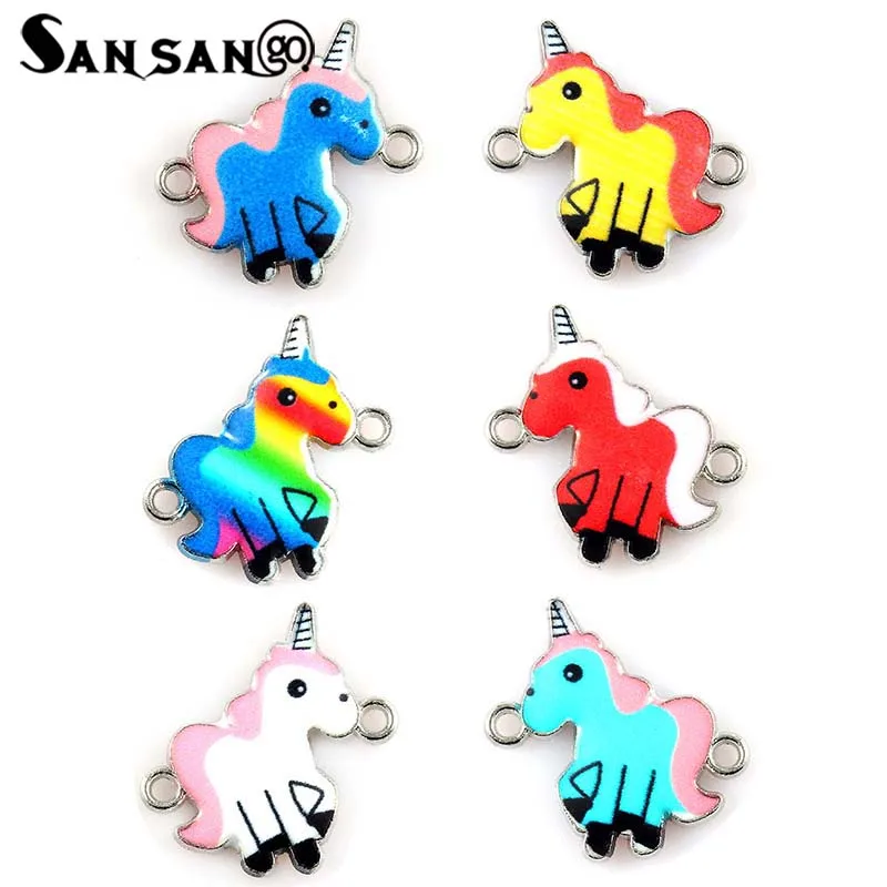 

10Pcs Mixture Color Unicorn Shape Connector Charm Bead Dripping Oil Beads Trendy Jewelry Accessories For DIY Necklace Bracelet