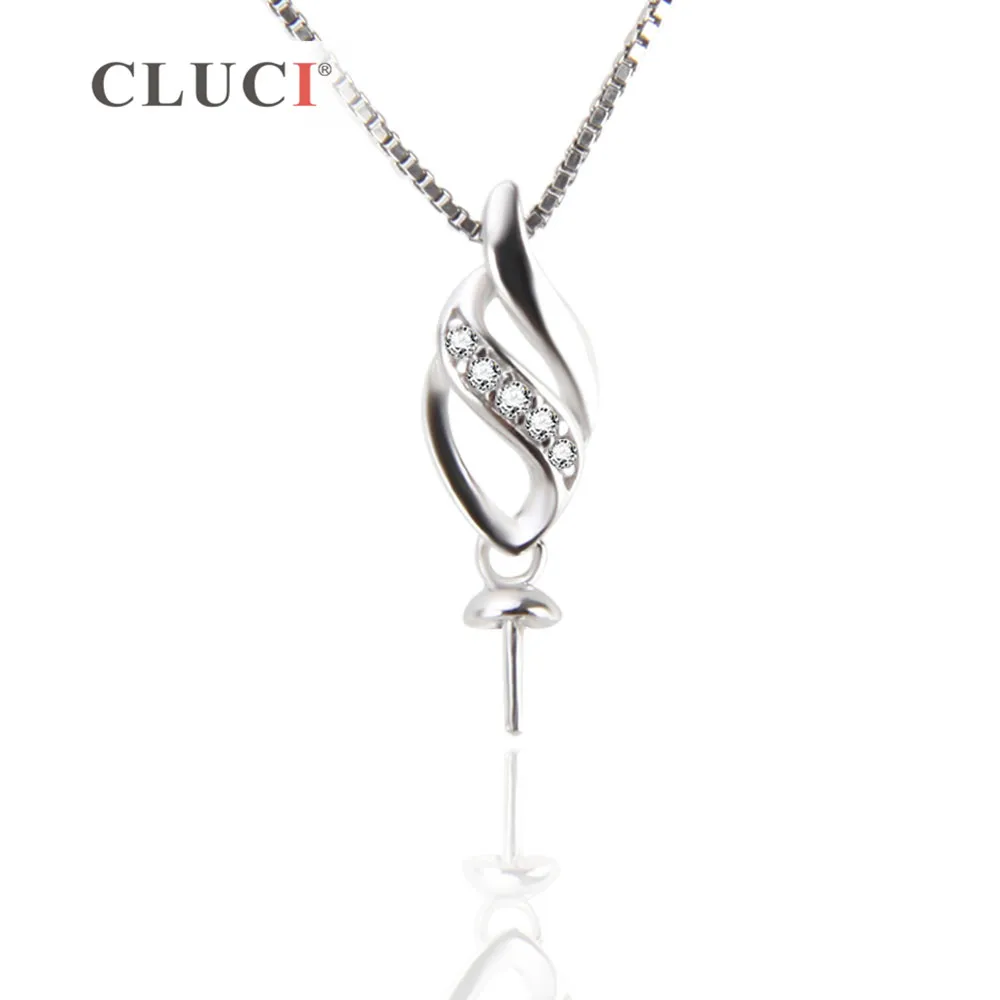

CLUCI 925 Sterling Silver Geometric twisted Pendant Necklace fit 6-7mm Pearl Bijoux Necklace Party Jewelry For Women SP244SB