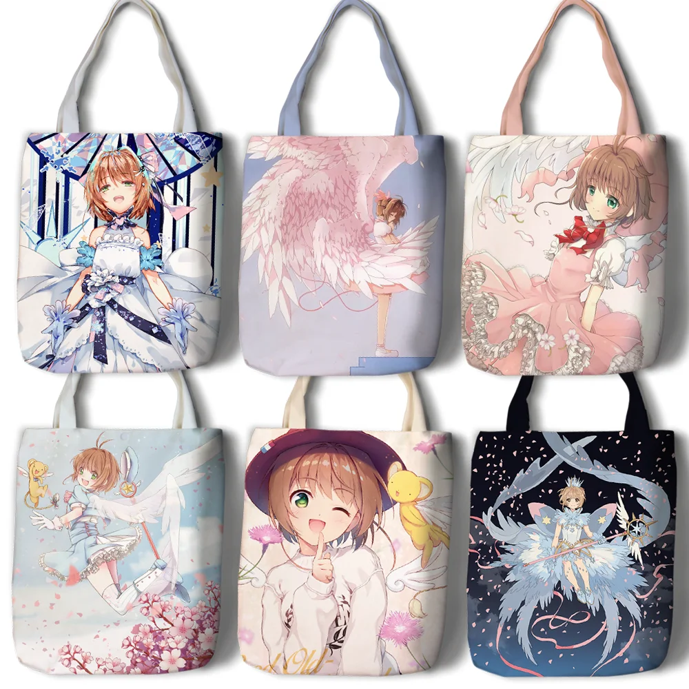 

Card Captor Cartoon Student Printed Canvas Shopping Backpack Large Capacity Anime Tote Fashion Ladies Casual Shoulder Bags