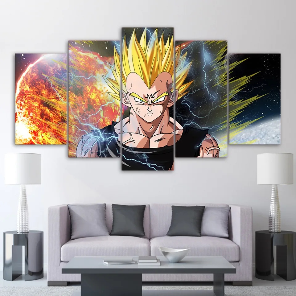 

Printing Pictures Decor Frame Artworks 5 Pieces Animated Cartoon Characters Dragon Ball Poster Modular Canvas Paintings Wall Art
