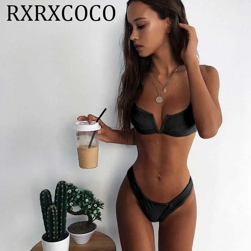 2018 sexy straps swimsuit women push up bikini high cut bikini set halter swimwear female summer bandage bathing suit swim wear
