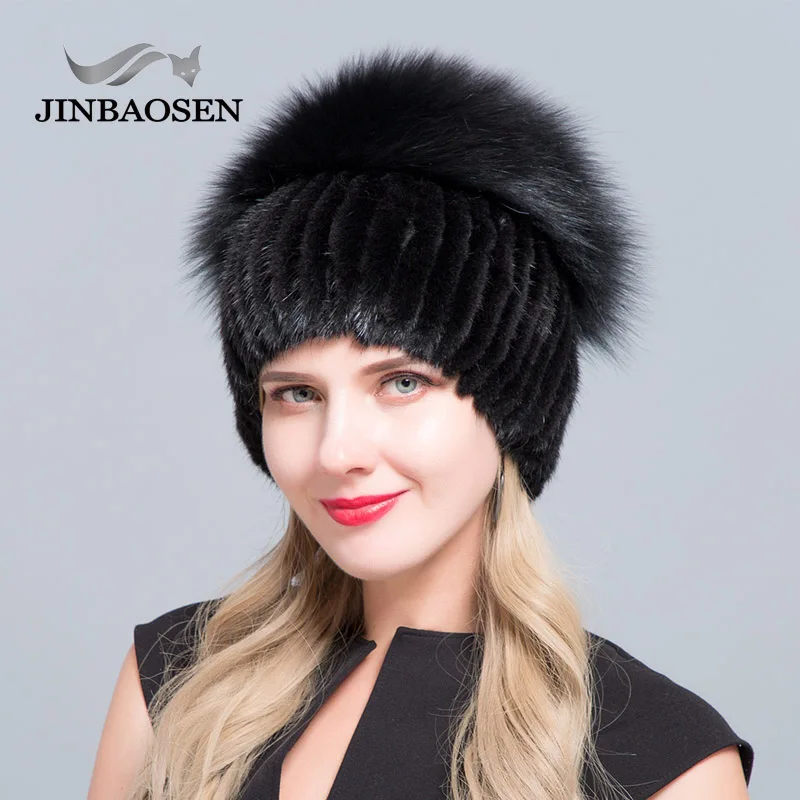 Женская зимняя шапка из меха норки JINBAOSEN Теплая Лыжная Шапка натурального