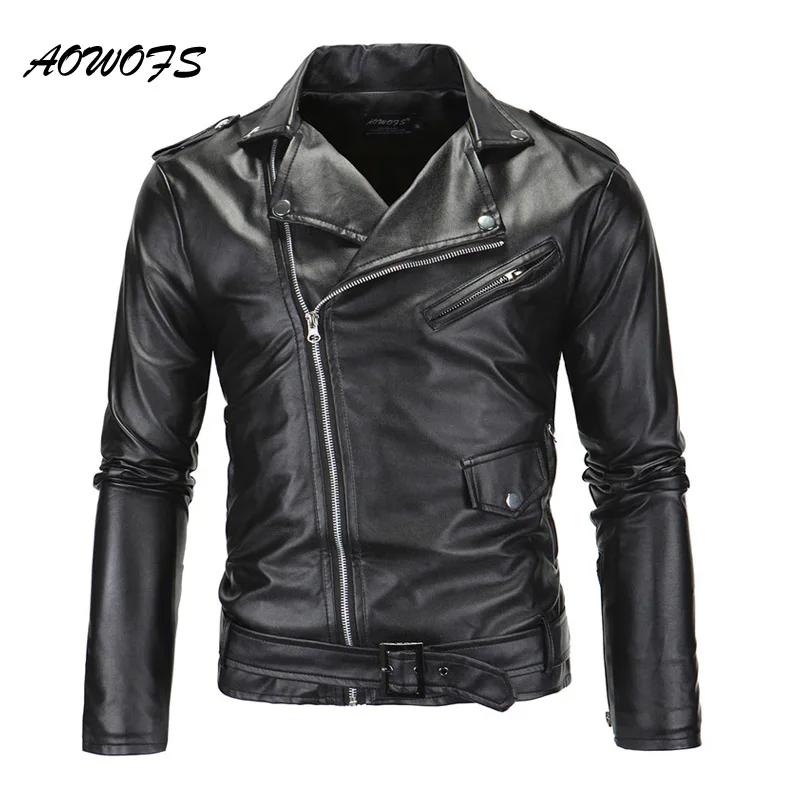 

AOWOFS Mens Leather Jacket Slim Fit Motorcycle Jackets Men Zipper Lightweight Punk Leather Jackets Men Faux Leather Coats White