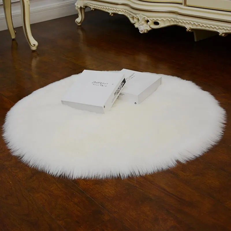 

Floor Mat Long Faux Artificial Sheepskin Fluffy Chair Seat Sofa Cover Round Carpet Mat Area Rug Living Bedroom Home Decoration
