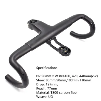 

EC90 Integrated Aero Bicycle Handlebars T800 Carbon Fiber Road Bike Handle Drop Bar With Computer Mount Holder 380/400/420/440MM