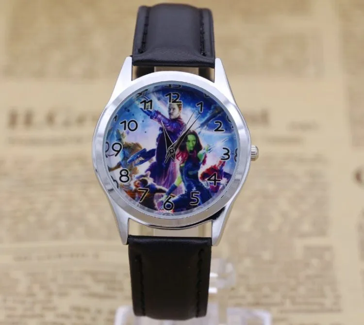 2017 Мстители часы Мода часы кварцевые кожа часы Мальчики Девочки Студенты Наручные часы