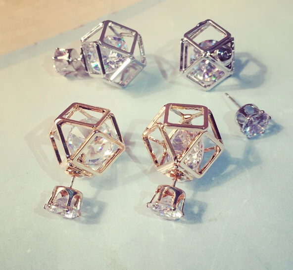 

2016 Fashion Gold silver Hollow Out Crystal Geometric Earrings Bijoux brincos wedding gift Filigree Elegant Zircon Earrings