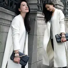 2016 newest fashion start with long white wool coat side slit nail bead cashmere wool jacket