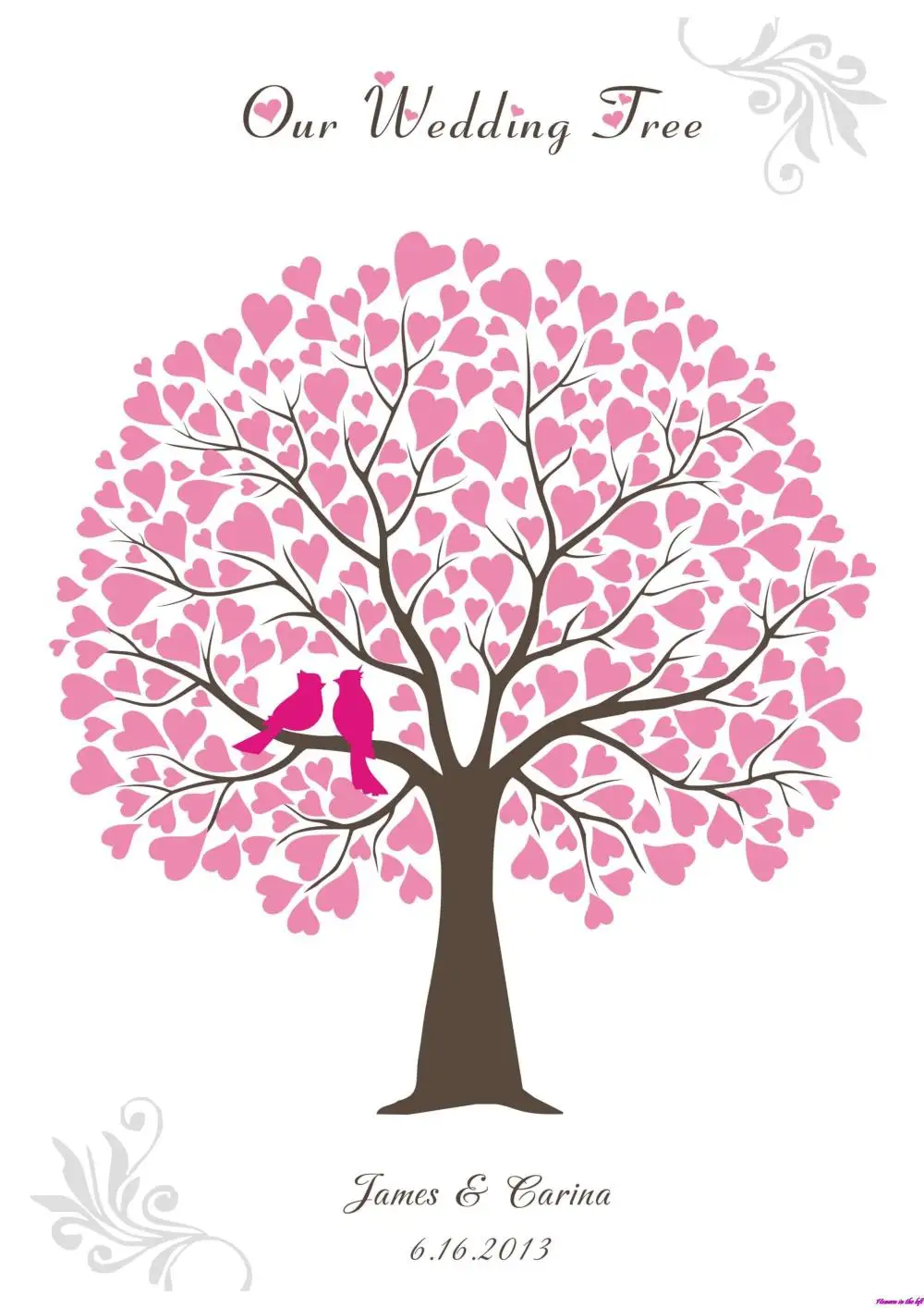 Wedding Love birds, heart shaped pink wedding fingerprint tree 30 * 40 ...