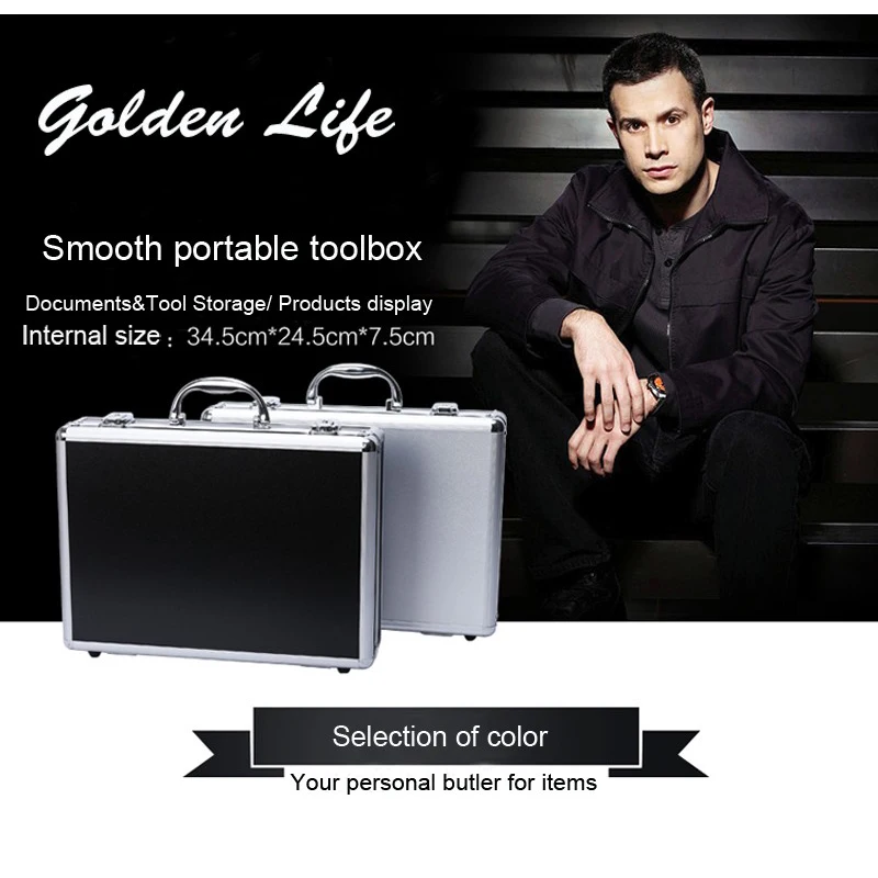 

aluminium tool case toolbox 345*245*75 MM tool and file storage Hard carry tool box Hand Gun Locking Pistol with foam lining