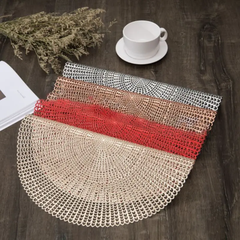 

42cm Hollow Out Fish Bone Grain Round Shape Dining Tableware Pad Insulation Decorative Metallic Placemat PVC Coaster Pads Bowl