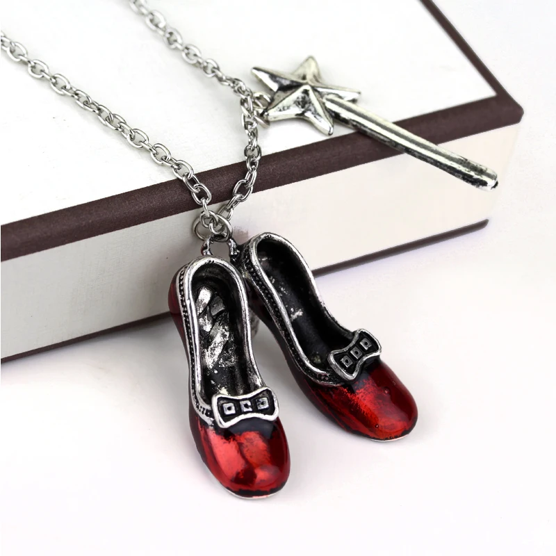 

Alice in wonderland Wizard of Oz Red Shoes Necklace Women's Choker Fashion Jewelry Magic Wand Stars Charm Pendants Necklacs