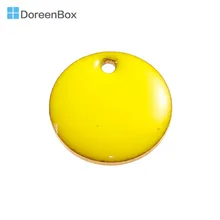 Doreen Box позолоченные медные эмалированные Подвески с блестками круглый узор желтые эмалированные Подвески для DIY 12 мм(4/") Диаметр, 10 шт