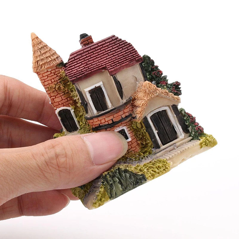 Resin Mini Fairy Garden Miniature Thatched House Landscape Micro Decorate Ornament