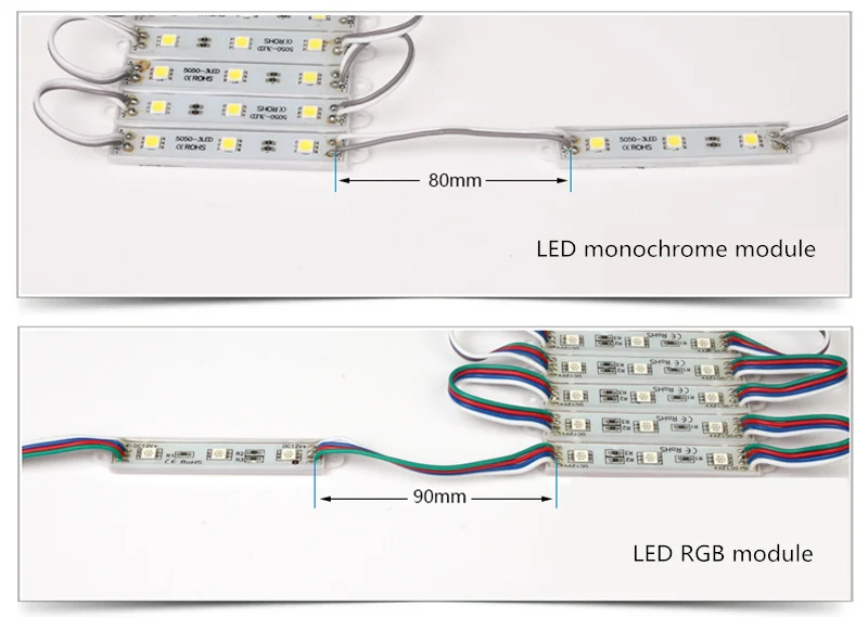 20 шт./партия SMD 5050 Светодиодный модуль постоянного тока 12 В SMD 3 светодиодный s Водонепроницаемый IP65 белый/теплый белый/красный/синий/зеленый/RGB для модулей знаков