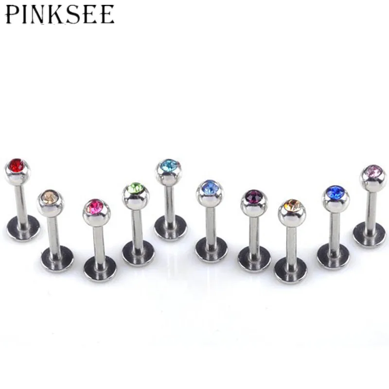 PINKSEE 10 шт. Кристалл Rhinestone 316 Сталь штанги губная серьга ювелирные украшения для пирсинга