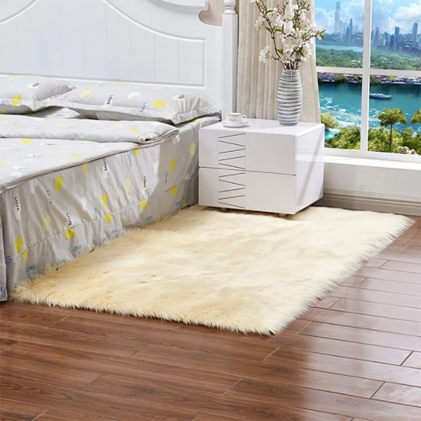 Fluffy Soft Artificial Wool Carpet Fur Area Rugs White Shaggy Rectangle/Square /Area Rugs Warm Seat Pad Home Decor - Color: Beige