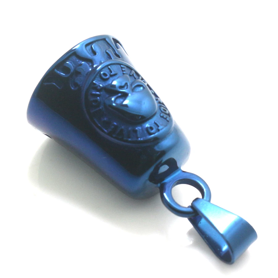 

Mens Boys 316L Stainless Steel Cool Ride To Live, Live To Ride Flaming Biker Blue Bell Pendant Newest