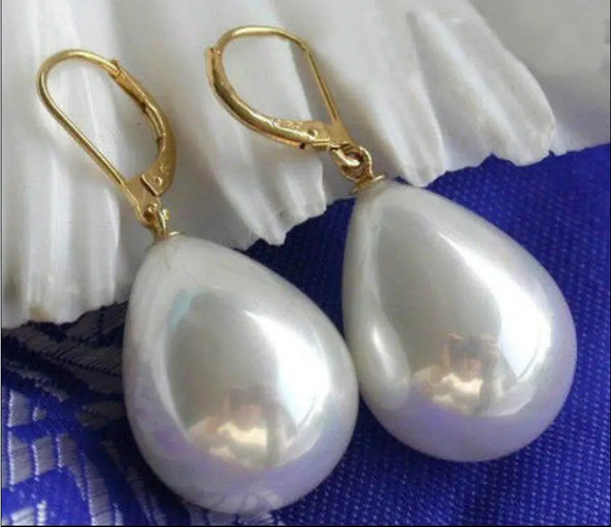 

Charming Natural 13-18 mm White Drip Shell Pearl Earring Dangle 14k AKOYA Free shipping