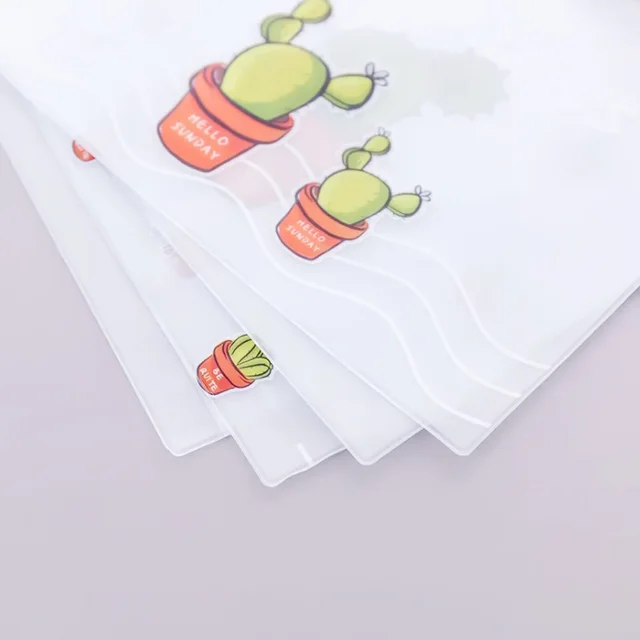 2018 New Arrival Hot Cactus Transparent PVC A5 File Folder Document Filing Bag Stationery Bag for student kids pencil case box